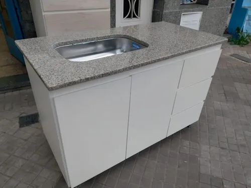Bajo Mesada Y Alacena 1.20 Mdf 15 Mm- Con Mesada Marmol Sint