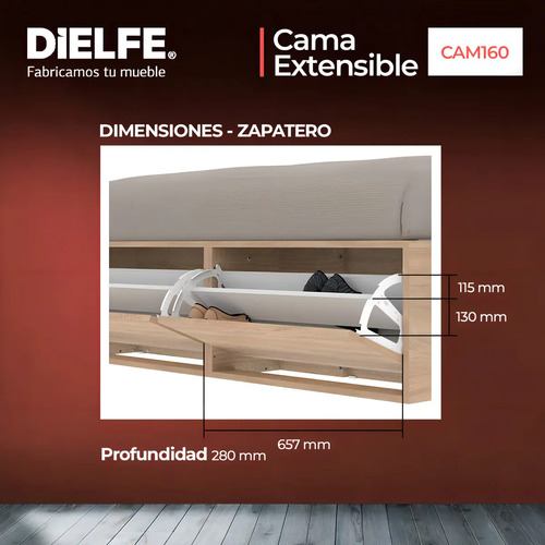 Cama Box 2 Plazas Queen Xl Extensible 140 Cm O 160 Cm Con Cajones Zapateros Baulera Roble Kendal Dormitorio Moderna Guardado Completo Cam160 Dielfe