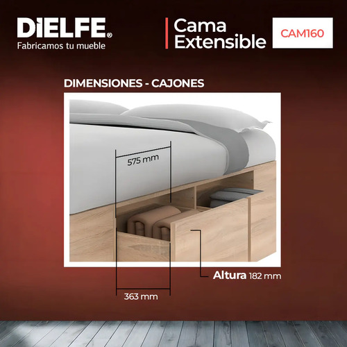 Cama Box 2 Plazas Queen Xl Extensible 140 Cm O 160 Cm Con Cajones Zapateros Baulera Roble Kendal Dormitorio Moderna Guardado Completo Cam160 Dielfe