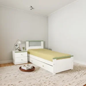 Cama 1 Plaza Lucia Con Carro- Mesa D Luz. Mdf Laqueado