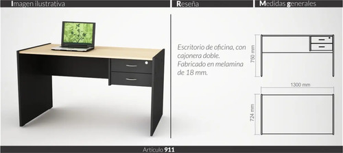 Escritorio Oficina Con 2 Cajones- Melamina 18 Mm Cod 911
