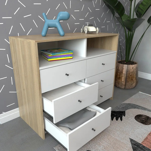 D_965204-MLA82083190589_012025-O.jpg Comoda Chifonier Cajonera 100x80 Mueble Minimalista 6 Caj. Color Olmo Finlandes Con Everest