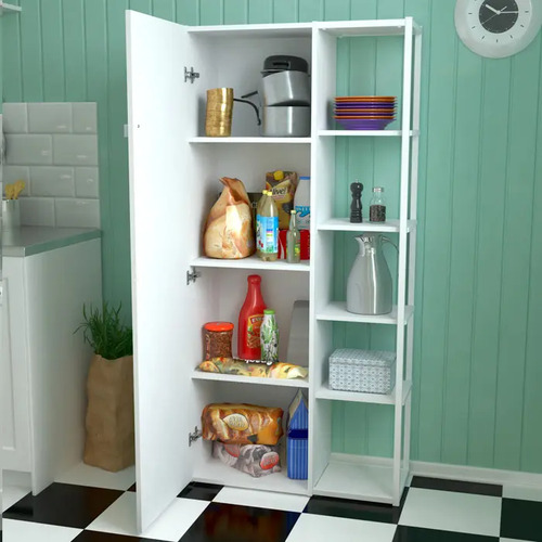 Despensero De Una 1 Puerta Mueble Alacenero Organizador Con Estantería Integrada Izquierda O Derecha + 4 Estantes Internos Ajustables De Cocina Melamina 150cm Color Blanco Multifunción Dielfe D050e