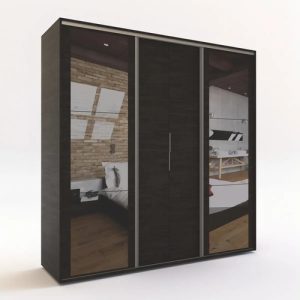 Ropero Placard Con Espejo- 4 Ptas, 2 Caj- Dle 355- 180 X 182 Color Roble Termo Negro