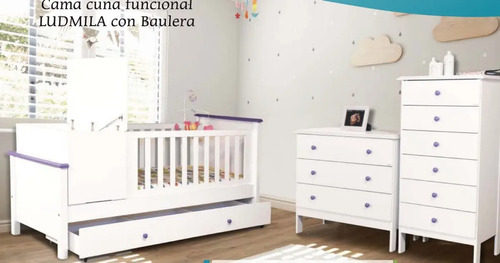 Cuna Funcional Ludmila- Mdf Laqueado- C- Carro- Comodas