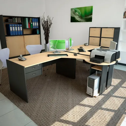 Escritorio En L Puesto De Trabajo Mesa Oficina 18mm Premium Color Negro - Haya