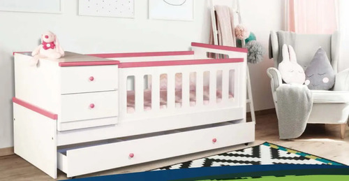 Cama Cuna Funcional Lamby C- Carro Simil Caj. Mdf Laqueado