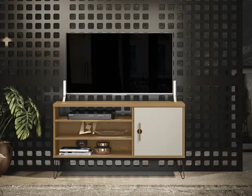 Rack Led Lcd Mesa Linea Industrial Melamina Rustica Hierro + Sin Cargo Capital Federal Color Carvalho Of White