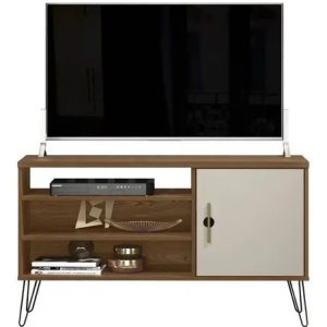 Rack Linea Brasil Paraty Para Tv Hasta 50 Freijó/off White De Compuesto Mdp Y Mdf