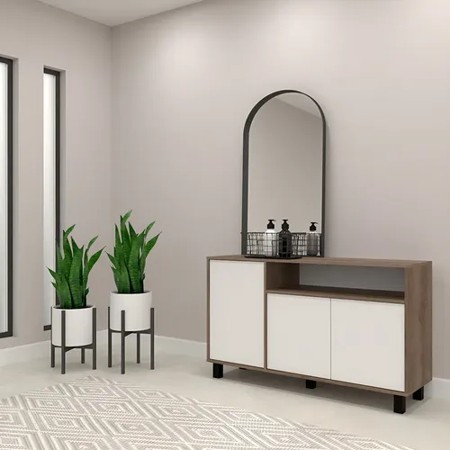 Vajillero Bahiut Aparador Organizador 130cm 3 Puertas Mosconi Doors Roble Nebraska Gris Frente Blanco Roble Nebraska Gris Fr. Blanco
