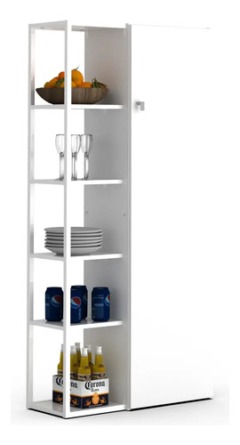 Despensero De Una 1 Puerta Mueble Alacenero Organizador Con Estantería Integrada Izquierda O Derecha + 4 Estantes Internos Ajustables De Cocina Melamina 150cm Color Blanco Multifunción Dielfe D050e