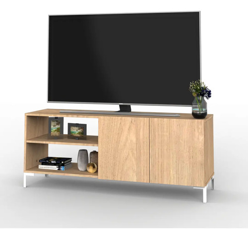Mueble De Tv Rack Para Tv Led Tele Televisor Hasta 55'' Con 2 Puertas 2 Estantes Melamina 130cm Color Roble Natural Moderno Linea Oslo Ros130 Dielfe