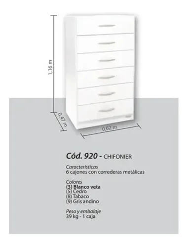 Chiffonier Cajonera 6 Cajones Correderas Metalicas Cod. 920
