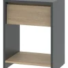 Mesa De Luz Moderna Mesita De Noche Línea Niza Gris Y Roble Kendal 1 Cajón Frente Símil Madera Estante Inferior Melamina... Mate Gris / Roble Kendal