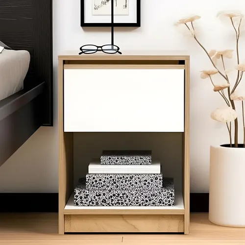 D_992580-MLA95571907927_102025-O.webp Mesa De Luz Gacela Melamina Roble Miel Blanco 1 Cajón 40x55 Cm