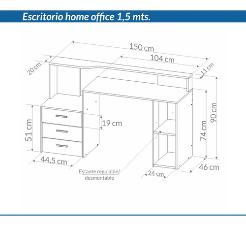 D_994186-MLA85671021986_062025-O.jpg Escritorio Organizador Con 3 Cajones 150 X 90 X 45- Oes 107