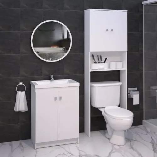 Mueble Para Baño Organizador Sobre Inodoro Mdp Melamina 3 Estantes 2 Puertas Color Blanco Mbc180 Dielfe
