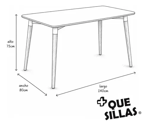 Mesa Nordica Eames Rectangular Comedor 140 X 80 Tapa Blanco Patas Natural Marrón