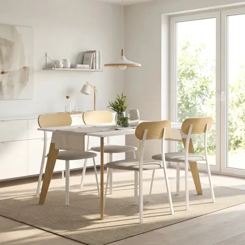 Mesa Rectangular Dielfe Oslo Para Comedor O Cocina Blanco Roble Natural