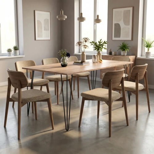 Mesa Comedor Living Cocina Rectangular 1,40mt Industrial Atakama Patas Negras Dielfe