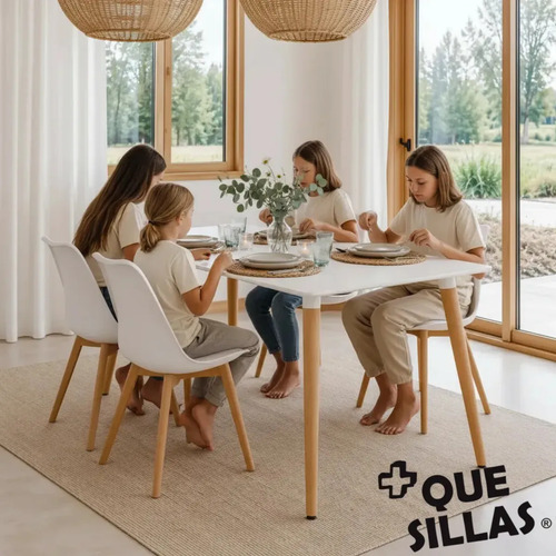 Mesa Nordica Eames Rectangular Comedor 140 X 80 Tapa Blanco Patas Natural Marrón
