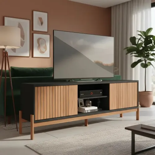 Soporte Para Tv Tannen Con 2 Puertas De Hasta 72 Pulgadas Beanijó/black, Color Negro