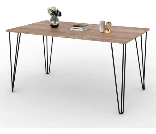 Mesa Comedor Living Cocina Rectangular 1,40mt Industrial Atakama Patas Negras Dielfe
