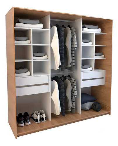 Ropero Vestidor Sin Puertas Melamina 4 Cajones Color Olmo con Everest