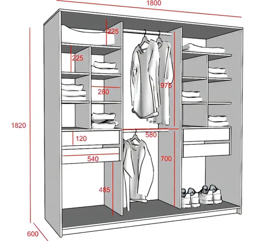 Ropero Vestidor Sin Puertas Melamina 4 Cajones Color Olmo con Everest