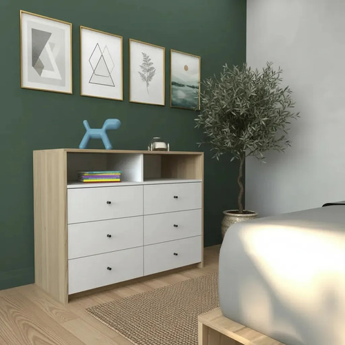 Comoda Chifonier Cajonera 100x80 Mueble Minimalista 6 Caj. Color Olmo Finlandes Con Everest