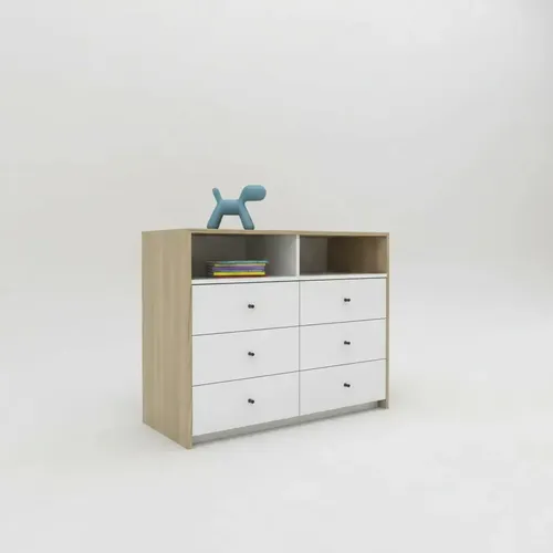 Comoda Chifonier Cajonera 100x80 Mueble Minimalista 6 Caj. Color Olmo Finlandes Con Everest