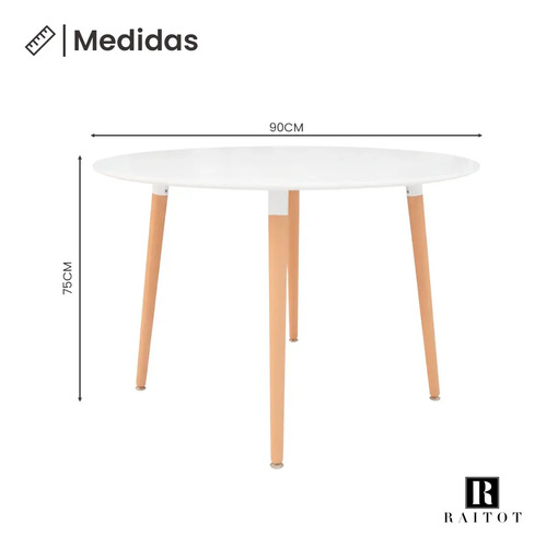 D_672040-MLA110323050757_042026-O.jpg Mesa Redonda Eames Comedor Cocina Madera Diseño Nordica 90cm Blanco Marrón Claro