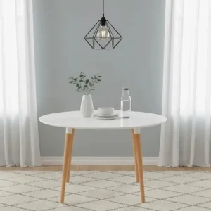 D_862289-MLA109455584238_042026-O.webp Mesa Redonda Eames Comedor Cocina Madera Diseño Nordica 90cm Blanco Marrón Claro