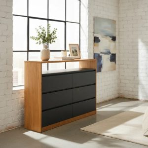 Comoda Chifonier Arkos 6 Cajones. Paraiso Con Negro 115 X 94