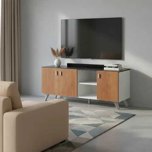 D_946065-MLA112585411428_062026-O.webp Mueble Living Rack Tv 120cm Hasta 50 Pulgadas 3 Puertas Con Tiradores Metal Pietra/cognac
