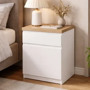 Mesa De Luz 1 Puerta, 1 Cajon- Blanco Tapa Paraiso- Prisma