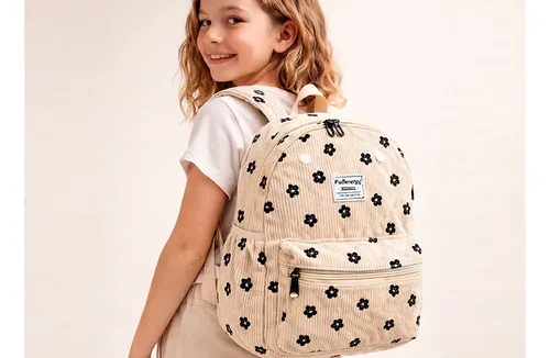 D_698745-MLA116615957238_092026-O.webp Mochila Infantil Corderoy Beige Detalles Florales Vcf 2001