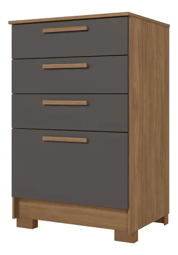 Cómoda Athena De 4 Cajones Grandes Con Cajón Santos Andira, Color Jatoba/negro Grafito