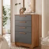 Cómoda Athena De 4 Cajones Grandes Con Cajón Santos Andira, Color Jatoba/negro Grafito