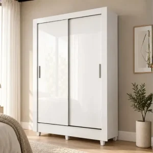 Armario Individual Corredizo Belga De 2 Puertas Con Pies Blancos Blanco