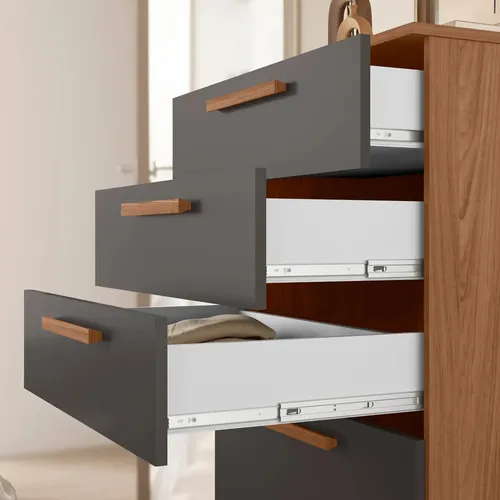 Cómoda Athena De 4 Cajones Grandes Con Cajón Santos Andira, Color Jatoba/negro Grafito