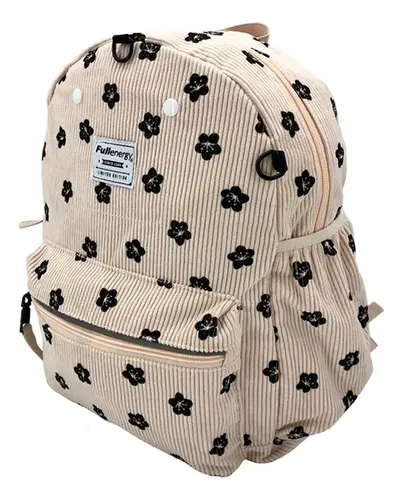 D_967441-MLA116615837844_092026-O.webp Mochila Infantil Corderoy Beige Detalles Florales Vcf 2001