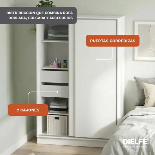 D_728823-MLA120227212773_102026-O.jpg Placard Ropero Armario Dormitorio 2 Puertas Corredizas Organizador Guardarropa Melamina Blanco Estantes Cajones Perchero Correderas Metálicas Gran Capacidad Plo135 Dielfe