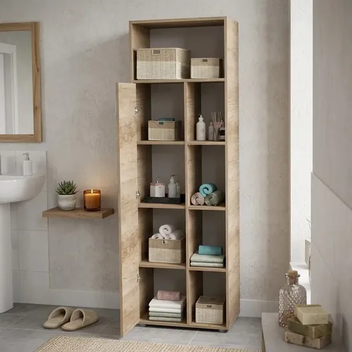 D_985071-MLA117840637746_102026-O.webp Mueble Organizador Armario Zen Alto Para Baño 1 Pta Estantes Color Roble Kendal Natural